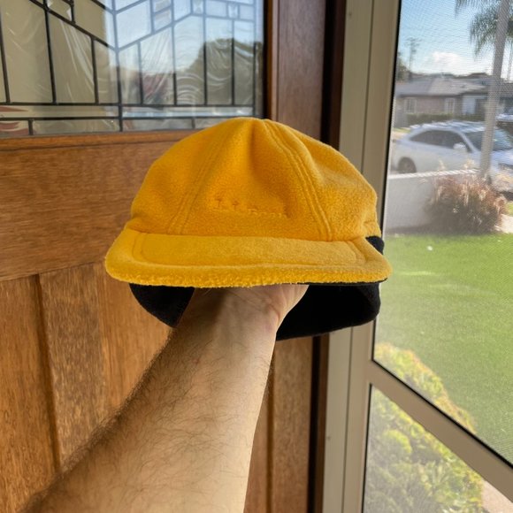 LL Bean Fleece Polartec Cap Hat Ear Flap Made in USA Mens Size S/M Yellow - Picture 3 of 8
